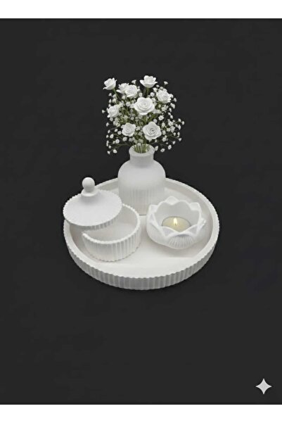 Pura Design Lotus Mumluklu & Kapaklı Kutulu Dekoratif Tepsi Seti – 4’lü Modern Sehpa Aksesuarı