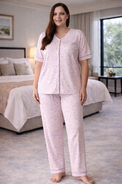 YUYİ Pijapi̇a Mo Modal Umaş Ön Button-Front Size Short Sleeved Women's Pajama...