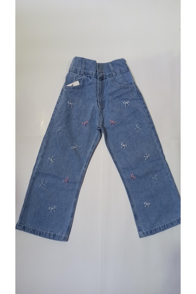 Paşacan Heart Bow and Stone Embroidered Jeans for Girls