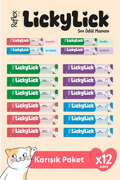 Reflex Plus LickyLick Sıvı Ödül Maması Karışık Paket 15g x 12 Adet