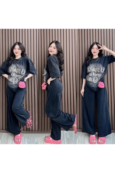 FASHION Latest RelaxFit Graphic Tee & Wide-Leg Lounge Set for Women