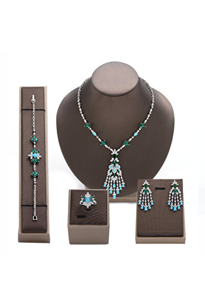 jewelrystore Retro Court Turquoise Color-Block Y-Shape Tassel 4-Piece Bridal ...