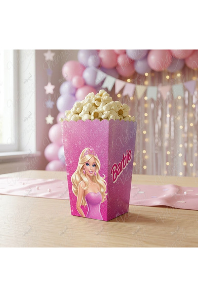 VELONZAL Prenses Barbie Temalı Patlamış Mısır (Popcorn)-Cips Kutusu-Doğum Gün...