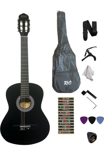 GMC MUSIC STORE Gmc RG-39 Siyah Klasik Gitar Seti (KILIF PENA KAPO TEL ÇEVİRİ...