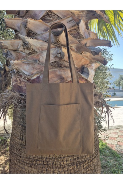 Handream Canvas Coffee Color Color Front Pocketed Cloth Tote Shoulder Bag