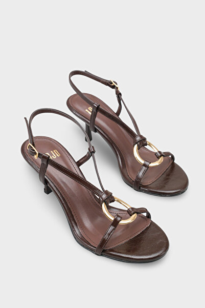 LOJO Pantofi de damă cu vârf oval, aurii, cu cataramă cu toc și bandă la spat...