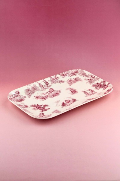 Bursa Porselen Dekor Pink British Large Size Porcelain Tray