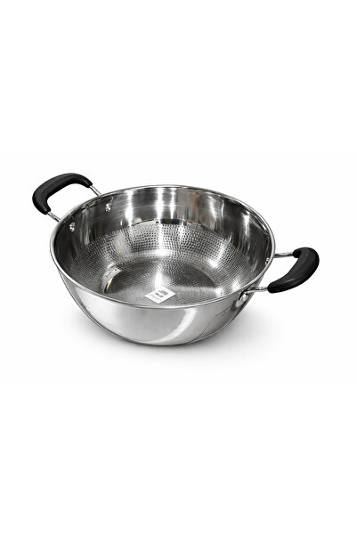 WDA Stainless Steel Kadhai with Double Handles, Traditional Indian Wok for Co...