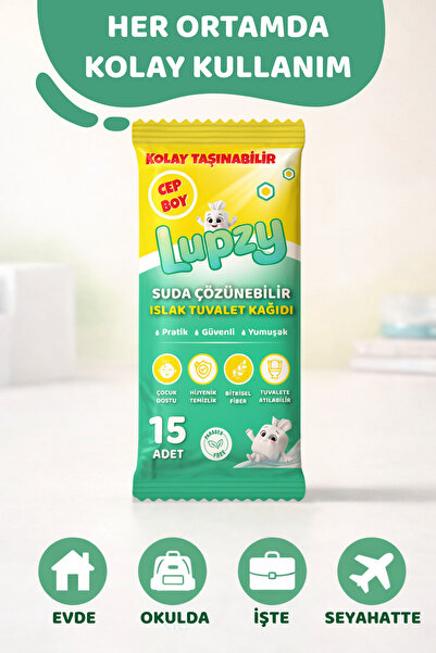Lupzy Cep Boy Islak Tuvalet Kağıdı – Suda Çözünebilen Bambu Lifli Hijyenik Me...