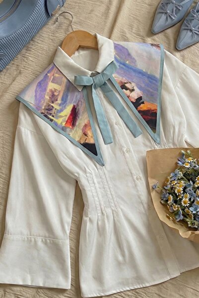 InStyle Με σχέδιο Παγωμένο μπλε σατέν γιακάκι