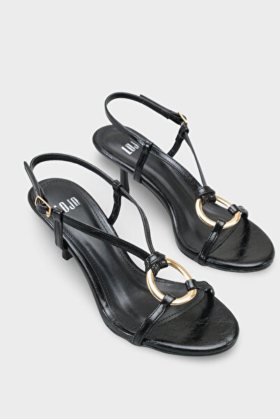 LOJO Pantofi de damă cu vârf oval, auriu cu cataramă cu toc și bandă la spate...