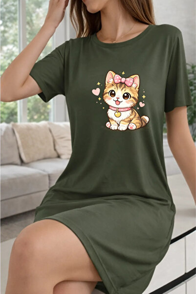HOFFNUNG Unisex Short Sleeve Round Neck Love Kitten Solid Color Long Tshirt