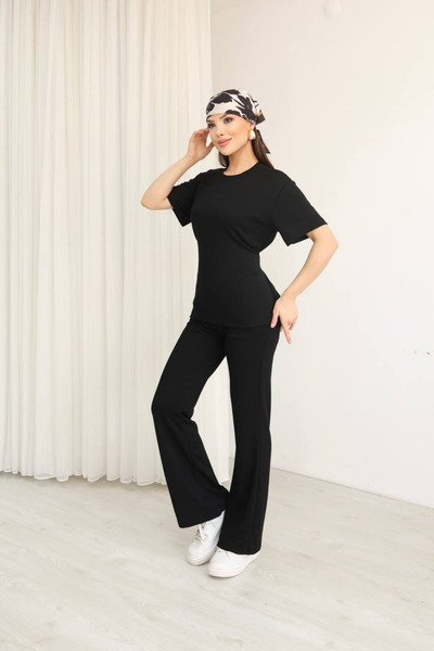 mielva Set dublu din modal piese din material textil negru pentru femei, cu t...