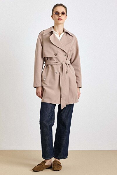 Olcay Cape Detailed Water-Repellent Feature a Unlined Trench Coat Vi̇zon 6833