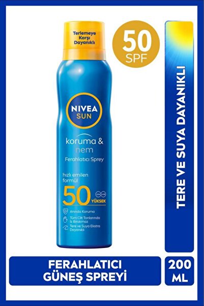 NIVEA SUN SPF50 Güneş Koruyucu ve Ferahlatıcı Vücut Spreyi 200ml,Tere ve Suya...