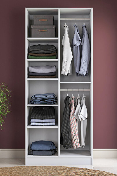 Rani Mobilya Rani BA221 Membran Kapaklı Gardırop 6 Raflı 2 Kapaklı 2 Askılı E...