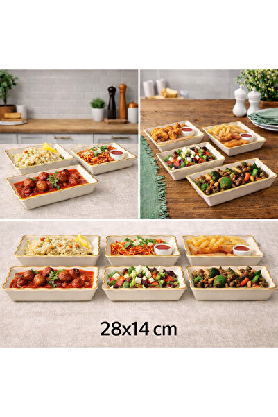 Rood Wit 6’lı Seramik Sunum Tabağı 28x14 cm – Gold Kenarlı Kahvaltılık, Meze ...