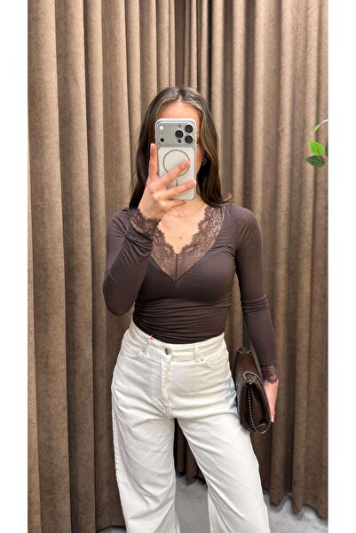 Maysa Brown Lace Pack Cashmere Bluz