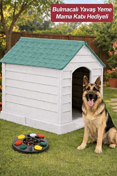 Alezy 5101 Plastik Büyük Boy Köpek Kulübesi (Bulmacalı Yavaş Yeme Mama Kabı H...