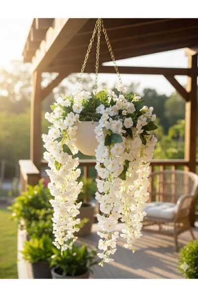 Empressco Beyaz Menekşe Sarkan Çiçek, Balkon ve Bahçe Dekorasyon Süsü