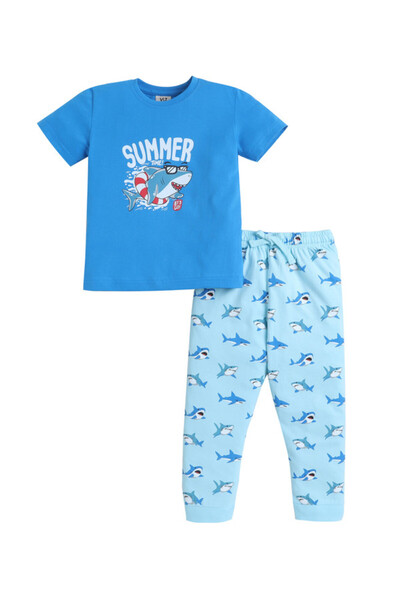 Victor and Jane Boys “Summer” Shark Print Cotton Pajama Set – T-Shirt & Pajam...