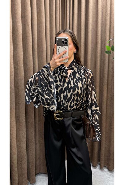 Maysa Black D Patterned Chiffon Blouse