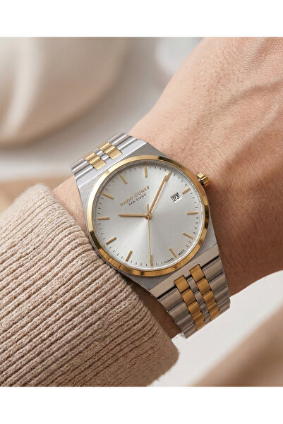 DAVID GUNER Çift Renk Çelik Kordon Gümüş-Gold Takvimli Unisex Kol Saati 37 mm...