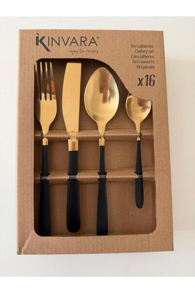 kinvara Cutlery Set, 16 pieces, gold with black