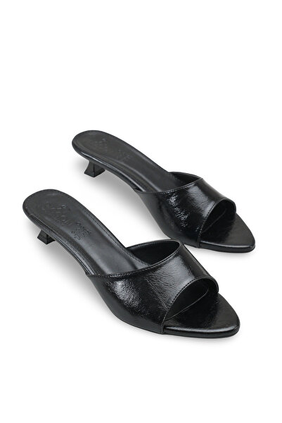 Riccon Γυναικείο Λεπτό τακούνι u T Παντόφλες 001251 Μαύρο Ρουστίκ