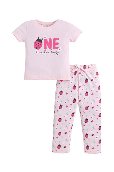 Victor and Jane Girls Ladybug “ONE” Print Cotton Pajama Set – T-Shirt & Full ...