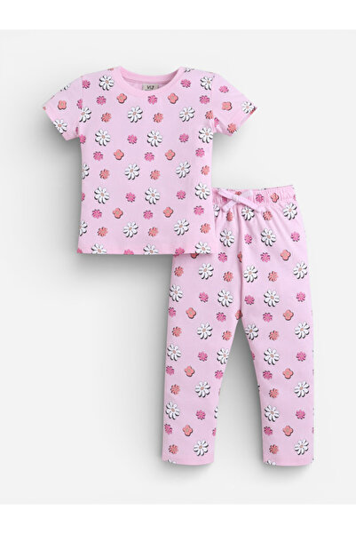 Victor and Jane Girls Floral Print Cotton Pajama Set – T-Shirt & Full Pants N...