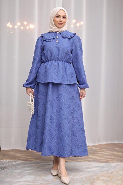 İmajButik Set cămașă și fustă İndigo Kendiri D cu model