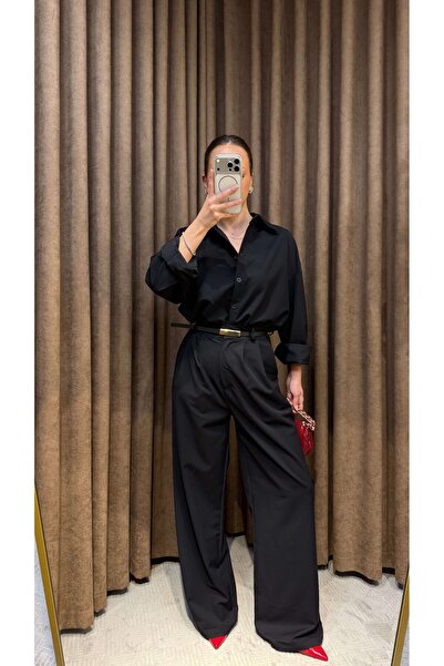 Maysa Premium Fabric Shirt Suit - Black