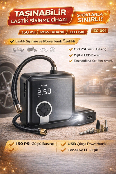 Spech Power Pro Dijital Göstergeli Araç Taşınabilir Oto Lastik Şişirme Cihazı – Powerbank Özellikli