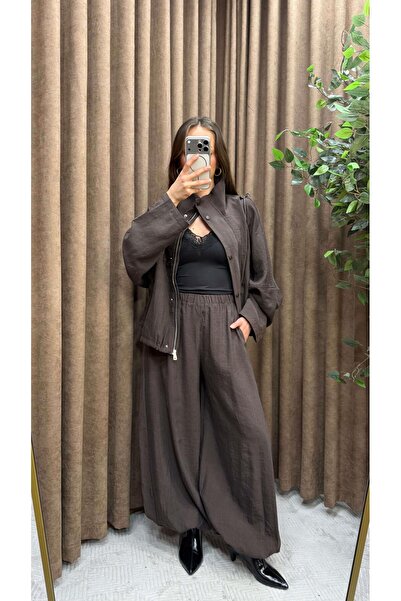 Maysa Zippered Parachute Fabric Suit - Brown