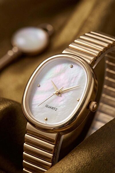 İnogge Pearly Gold Color Oval Case Dial Luxury Women's Watch / Minimal Vintag...