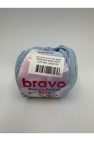 Bravo Natura Cotton Baby Bebe Mavi 604 %100 Pamuk Örgü İpi 50 Gr 130 Mt