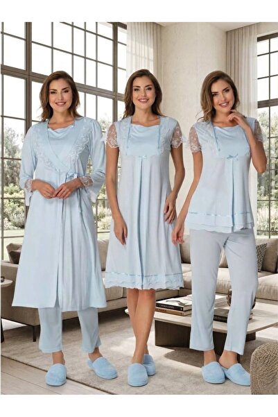 Lohusa Homewear Γυναικεία Μπλε Καλοκαιρινή Ρόμπα Θηλασμού για Έγκυες με Κοντό...