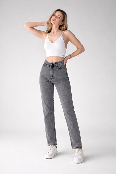 XRAY JEANS Pantaloni de damă din denim afumat clasic, cu croială dreaptă, Mom...