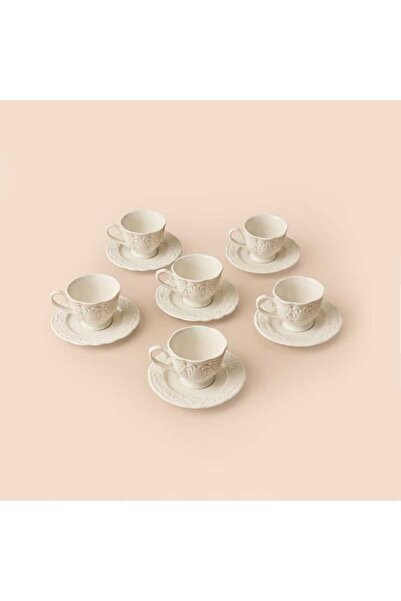 Evidea Kitchen Göreme 6'lı Kahve Fincan Takımı - Beyaz / Kahverengi - 90 ml
