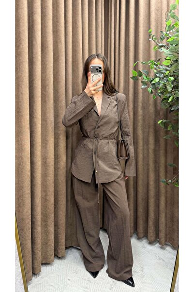 Maysa Astarsiz Shoulder Pad Li Jacket Set-Brown