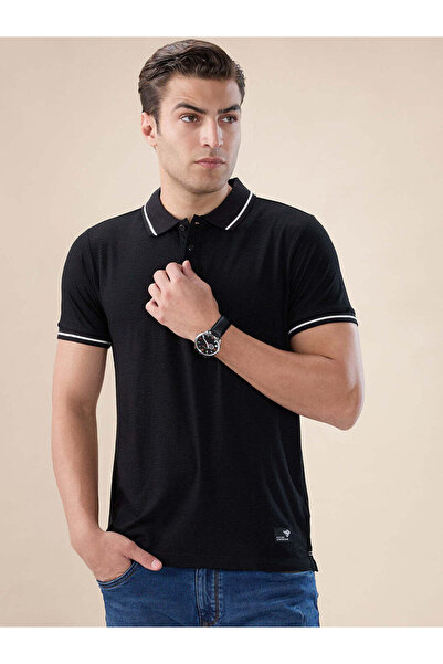 STATUS QUO Black Tipping Collar Regular Fit Polo T-shirt