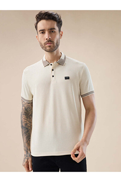 STATUS QUO Waffle Textured Regular Fit White Polo T Shirt