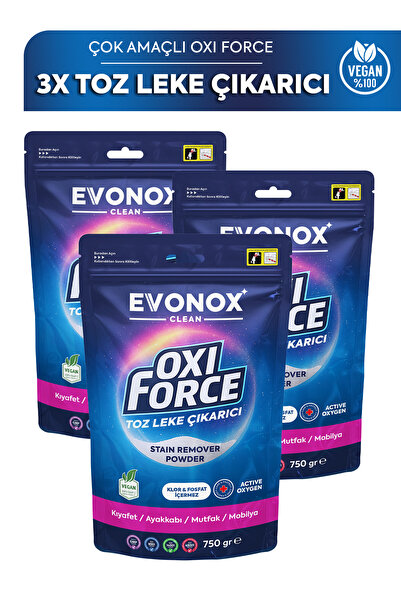 Evonox Clean Oxi Force Toz Leke Çıkarıcı 750 gr 3'lü Paket 3x750gr