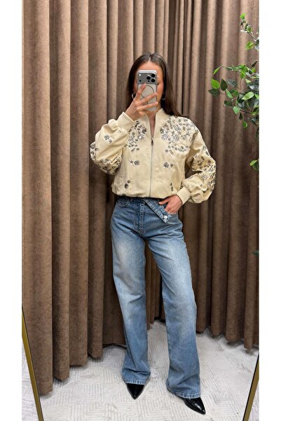 Maysa Stone Embroidered Bomber Jacket