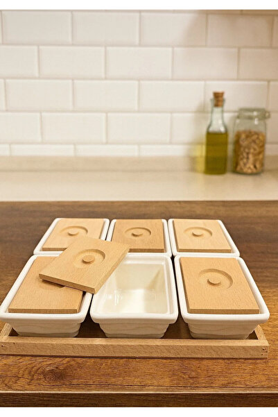 Empressco 13 parça Ahşap Tepsili Kapaklı Sosluk Kahvaltılık Çerezlik