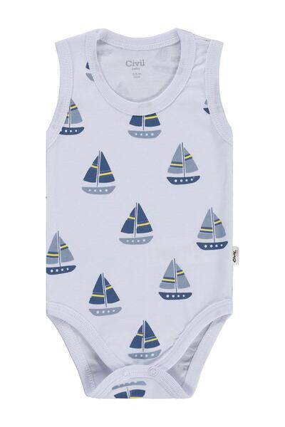 Civil Baby Sailboat Print 0-3 Years Old Snap-On Bodysuit - White