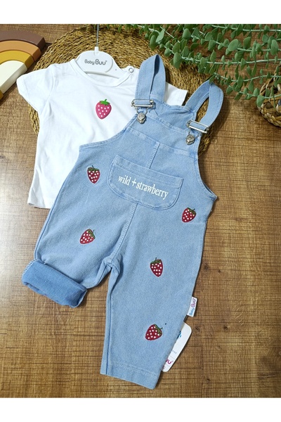 Baby Buu Çilek Patterned Denim Denim Baby Girl Holiday Salopet Bahçıvan 6-9Months, 9-12Months, 12-18Months, 18-24Months