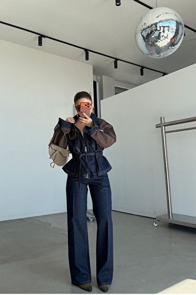 Özge Özgenç İki Renk Denim Ceket Pantolon Takım