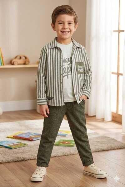 Clup Polo Yeşil gömlekli üçlü erkek çocuk takım